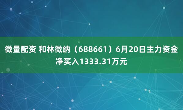微量配资 和林微纳（688661）6月20日主力资金净买入1333.31万元