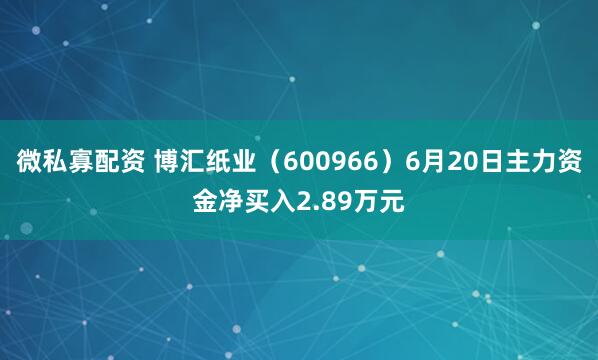 微私寡配资 博汇纸业（600966）6月20日主力资金净买入2.89万元